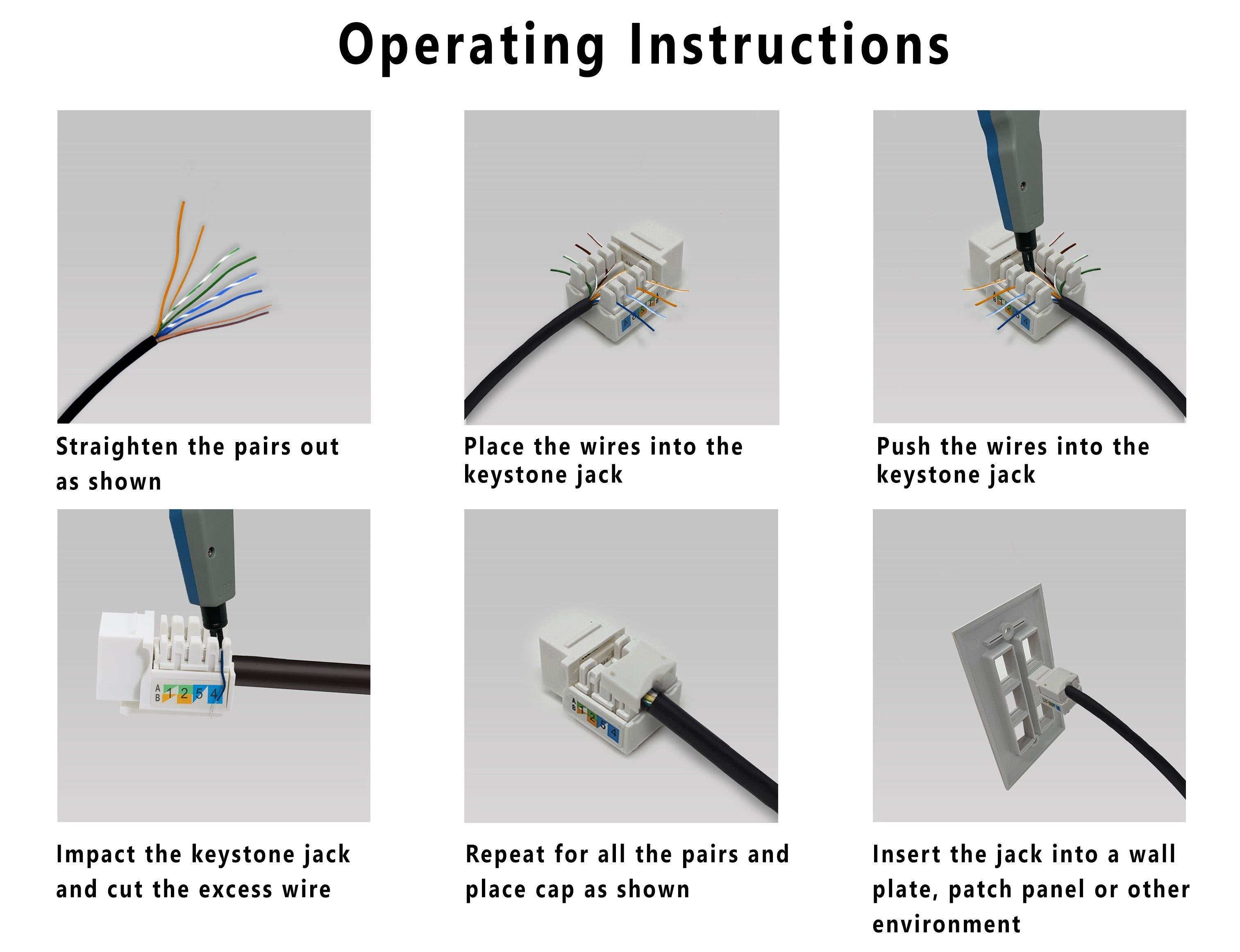 Cat6 RJ45 Keystone Jack in White Color with how to terminate cat6 RJ45 Keystone Jack instructions 